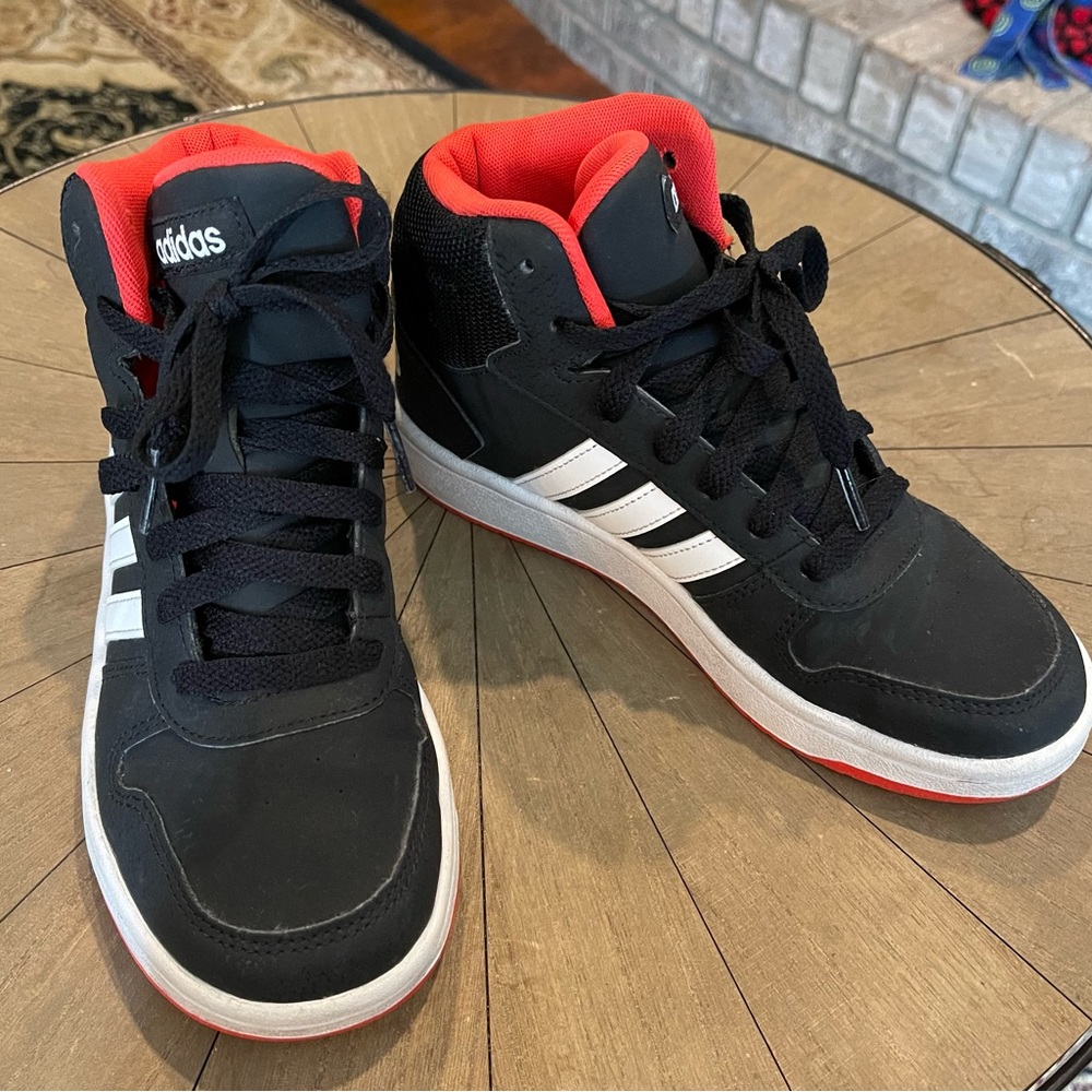 Adidas Red and Black hightops youth size 3
